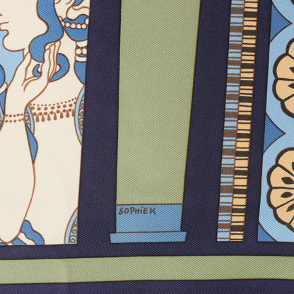 Hermès Carré 90 "LES SECRETS DE MINOS" Mouchoir en Soie Bleu Marine