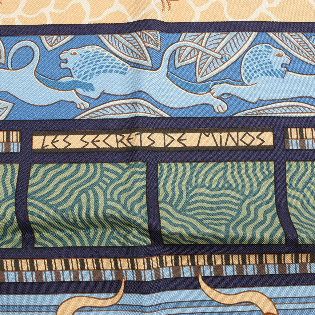Hermès Carré 90 "LES SECRETS DE MINOS" Silk handkerchief in Navy Blue