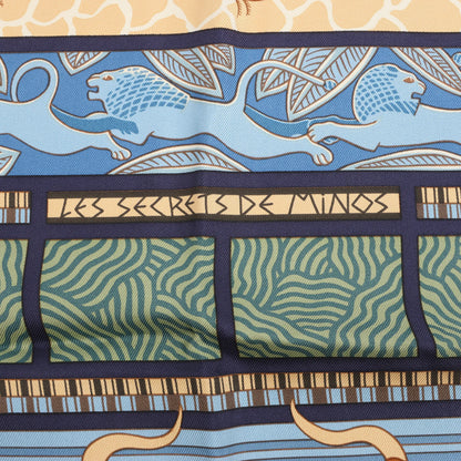 Hermès Carré 90 "LES SECRETS DE MINOS" Mouchoir en Soie Bleu Marine