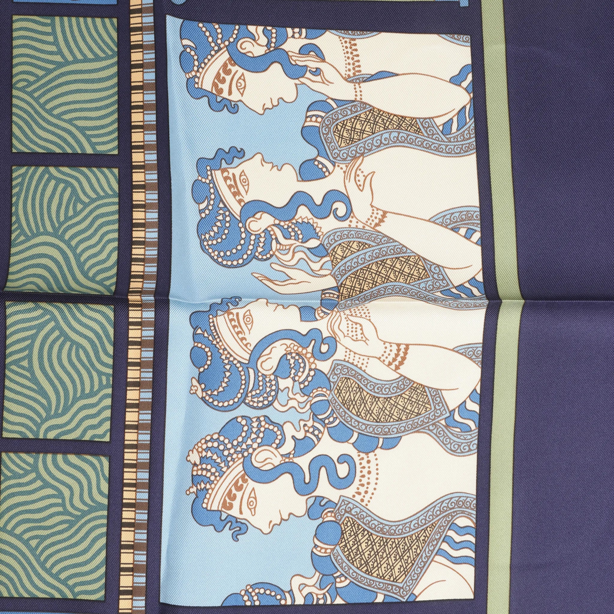 Hermès Carré 90 "LES SECRETS DE MINOS" Silk handkerchief in Navy Blue