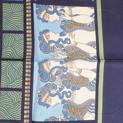 Hermès Carré 90 "LES SECRETS DE MINOS" Mouchoir en Soie Bleu Marine