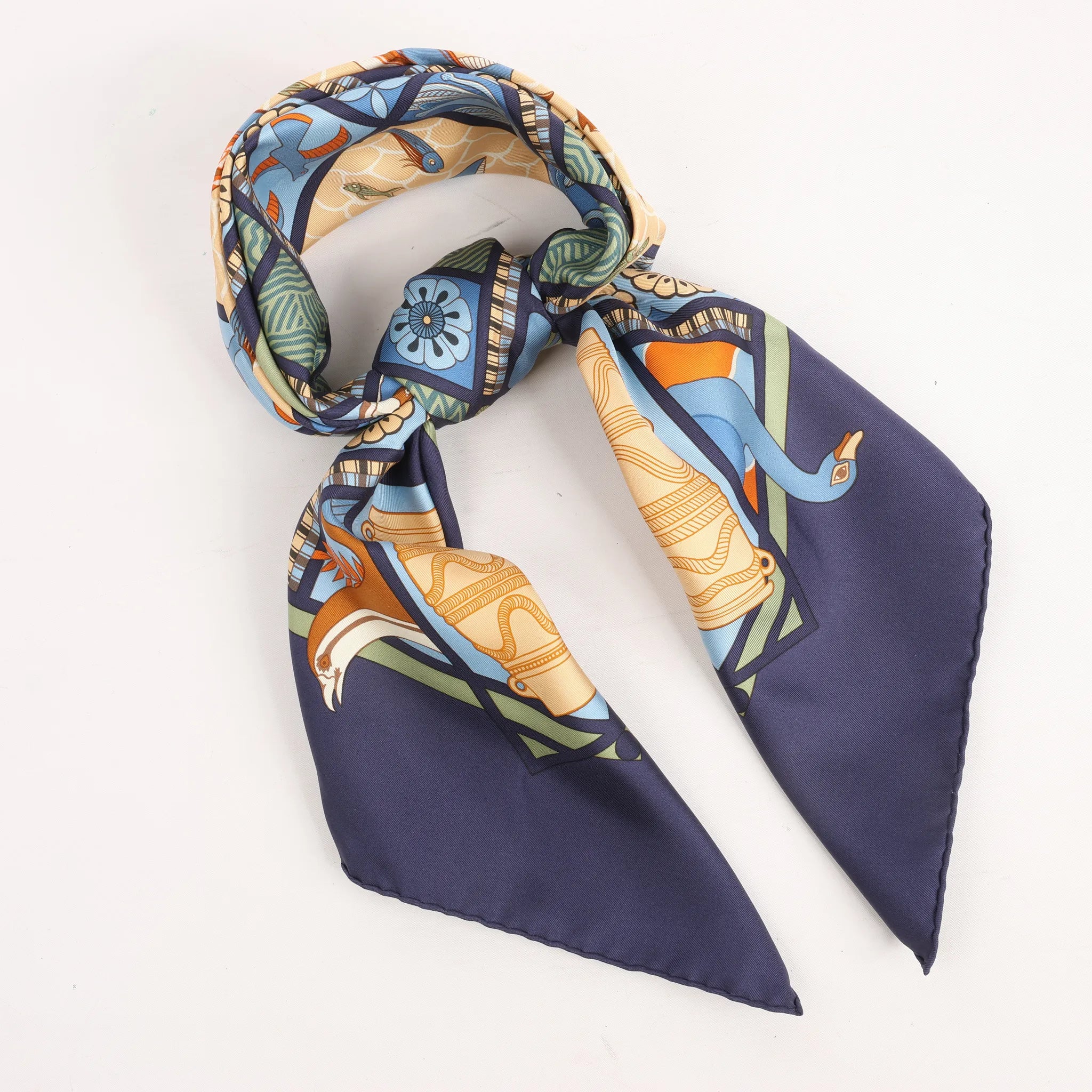 Hermès Carré 90 "LES SECRETS DE MINOS" Silk handkerchief in Navy Blue