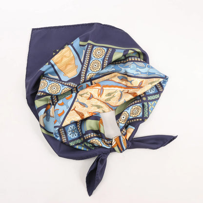 Hermès Carré 90 "LES SECRETS DE MINOS" Mouchoir en Soie Bleu Marine