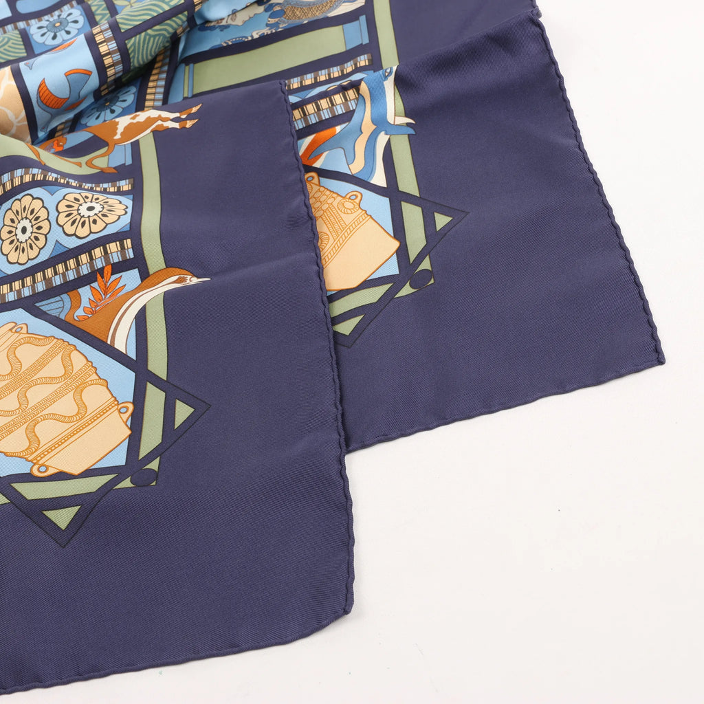 Hermès Carré 90 "LES SECRETS DE MINOS" Silk handkerchief in Navy Blue