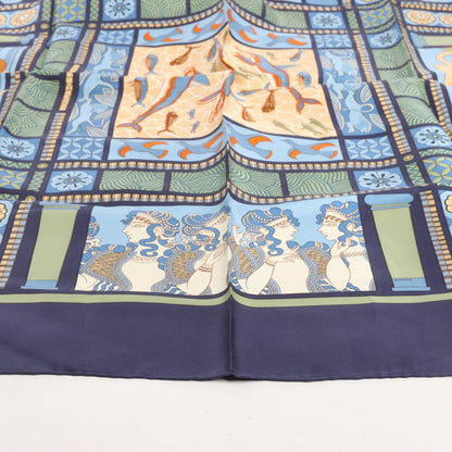 Hermès Carré 90 "LES SECRETS DE MINOS" Mouchoir en Soie Bleu Marine