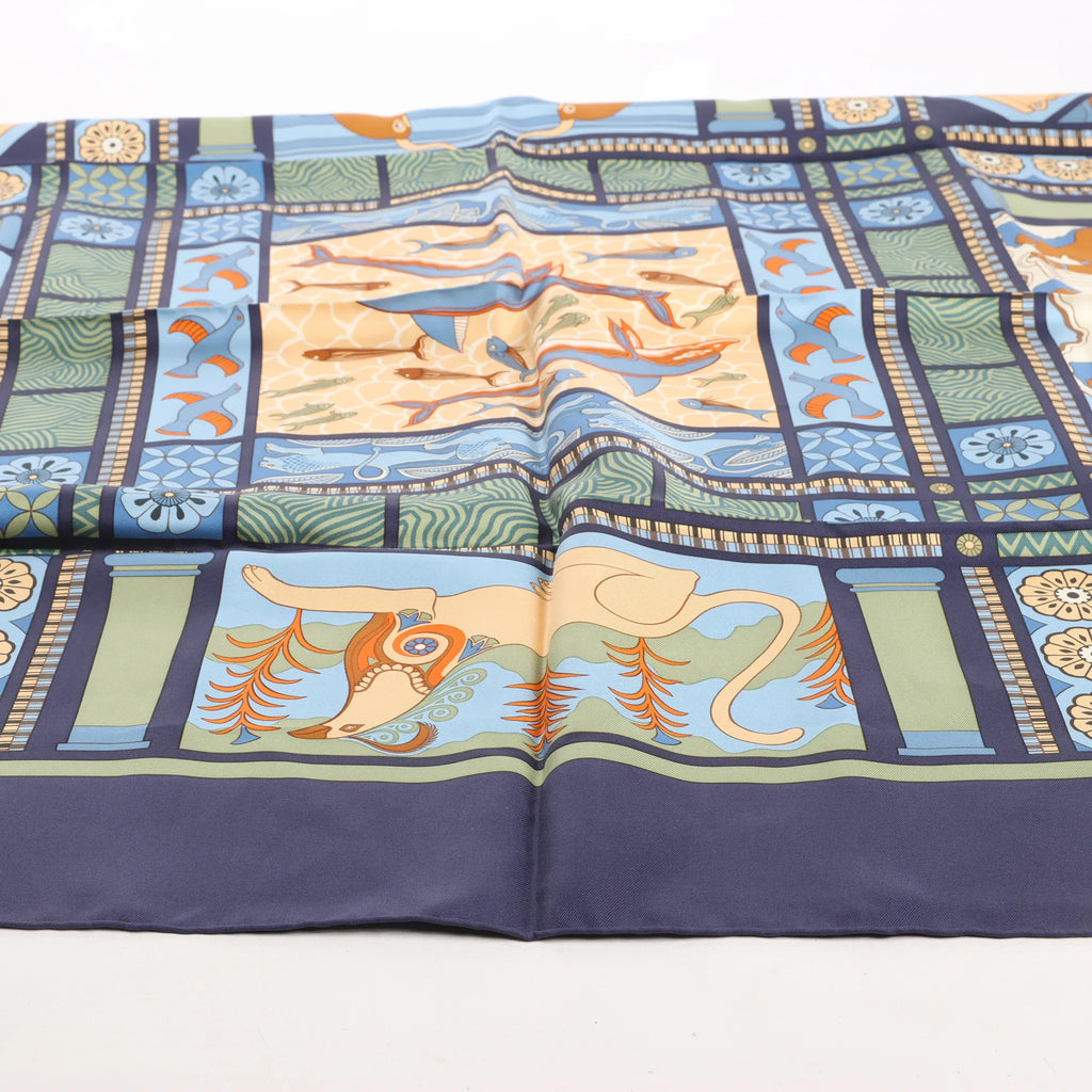 Hermès Carré 90 "LES SECRETS DE MINOS" Silk handkerchief in Navy Blue