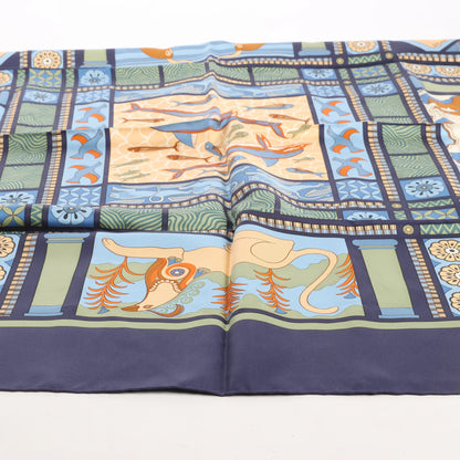 Hermès Carré 90 "LES SECRETS DE MINOS" Mouchoir en Soie Bleu Marine
