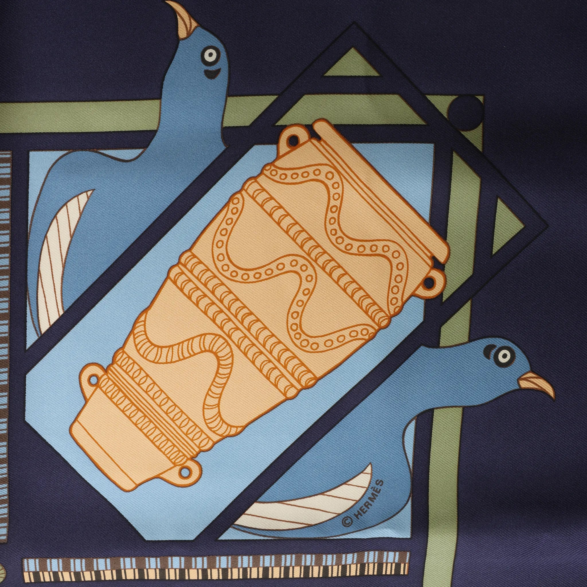Hermès Carré 90 "LES SECRETS DE MINOS" Silk handkerchief in Navy Blue