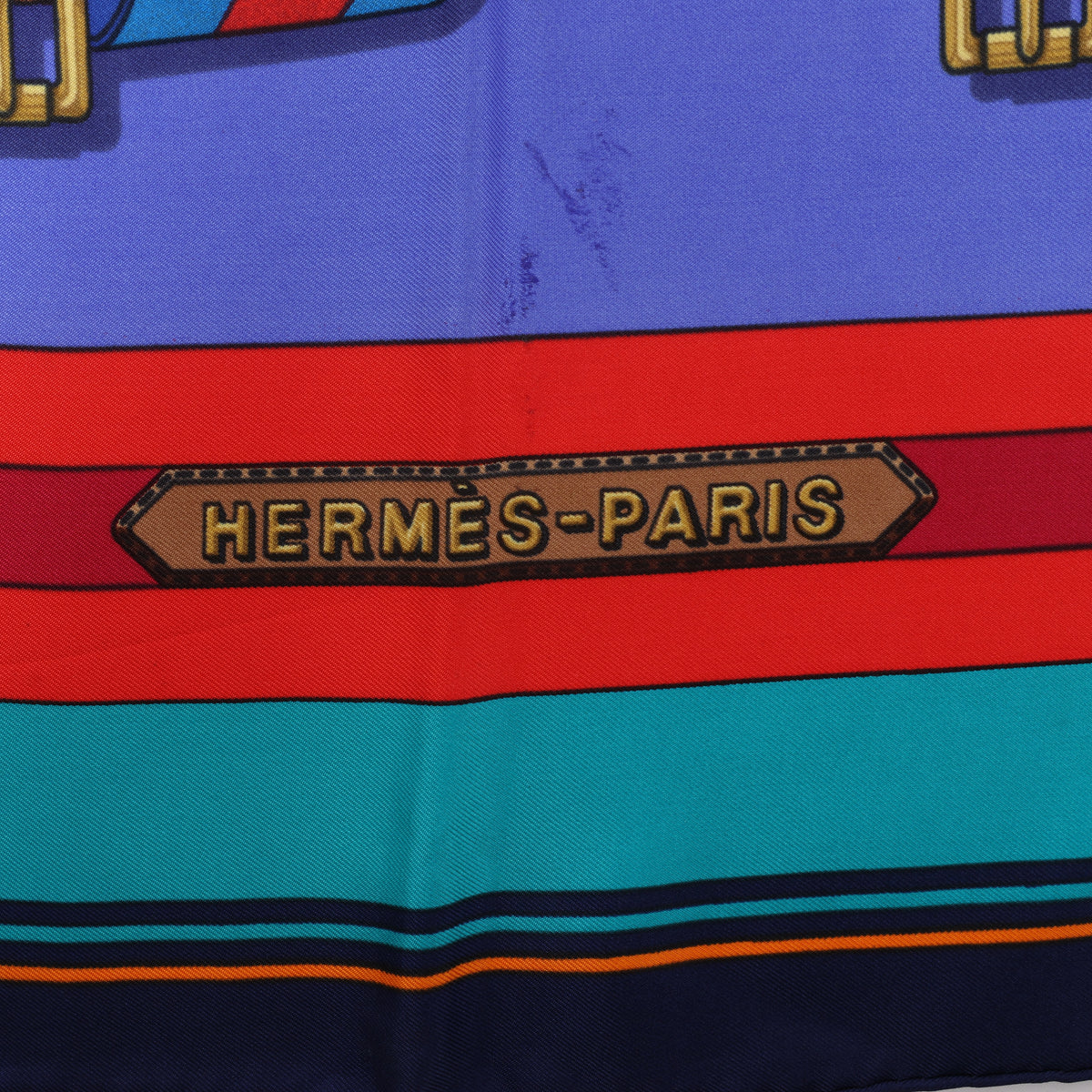 Hermès Carré 90 "LES Sangles" Silk handkerchief in Blue