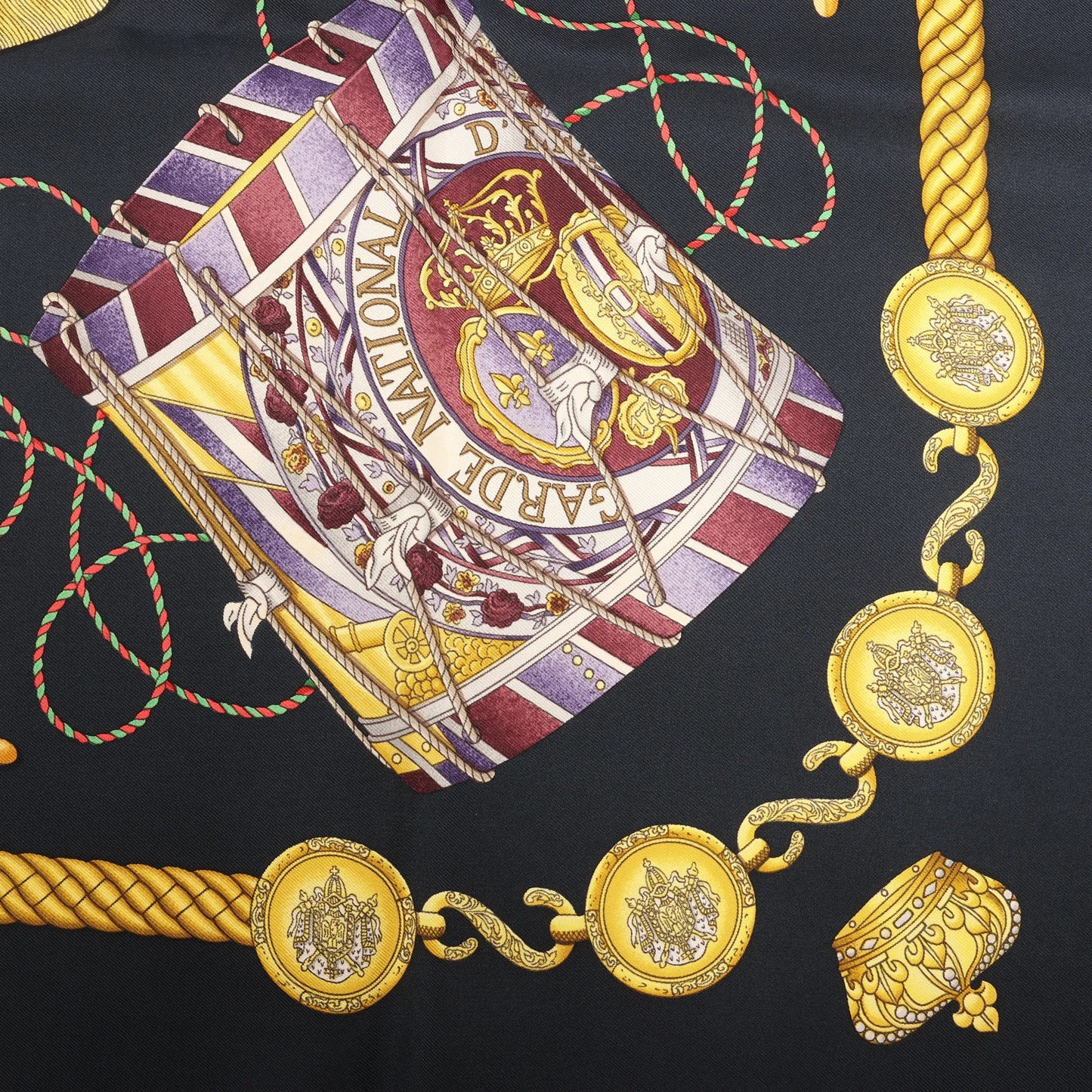 Hermès Carré 90 "LES TAMBOURS" Silk handkerchief in Black