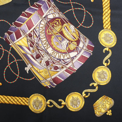 Hermès Carré 90 "LES TAMBOURS" Silk handkerchief in Black