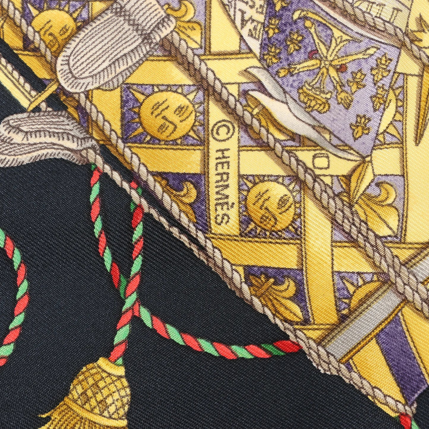 Hermès Carré 90 "LES TAMBOURS" Silk handkerchief in Black