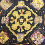 Hermès Carré 90 "LES TAMBOURS" Silk handkerchief in Black