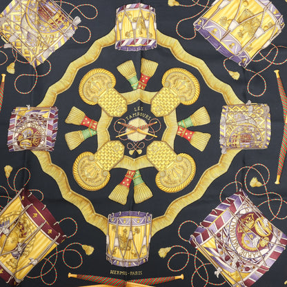 Hermès Carré 90 "LES TAMBOURS" Silk handkerchief in Black