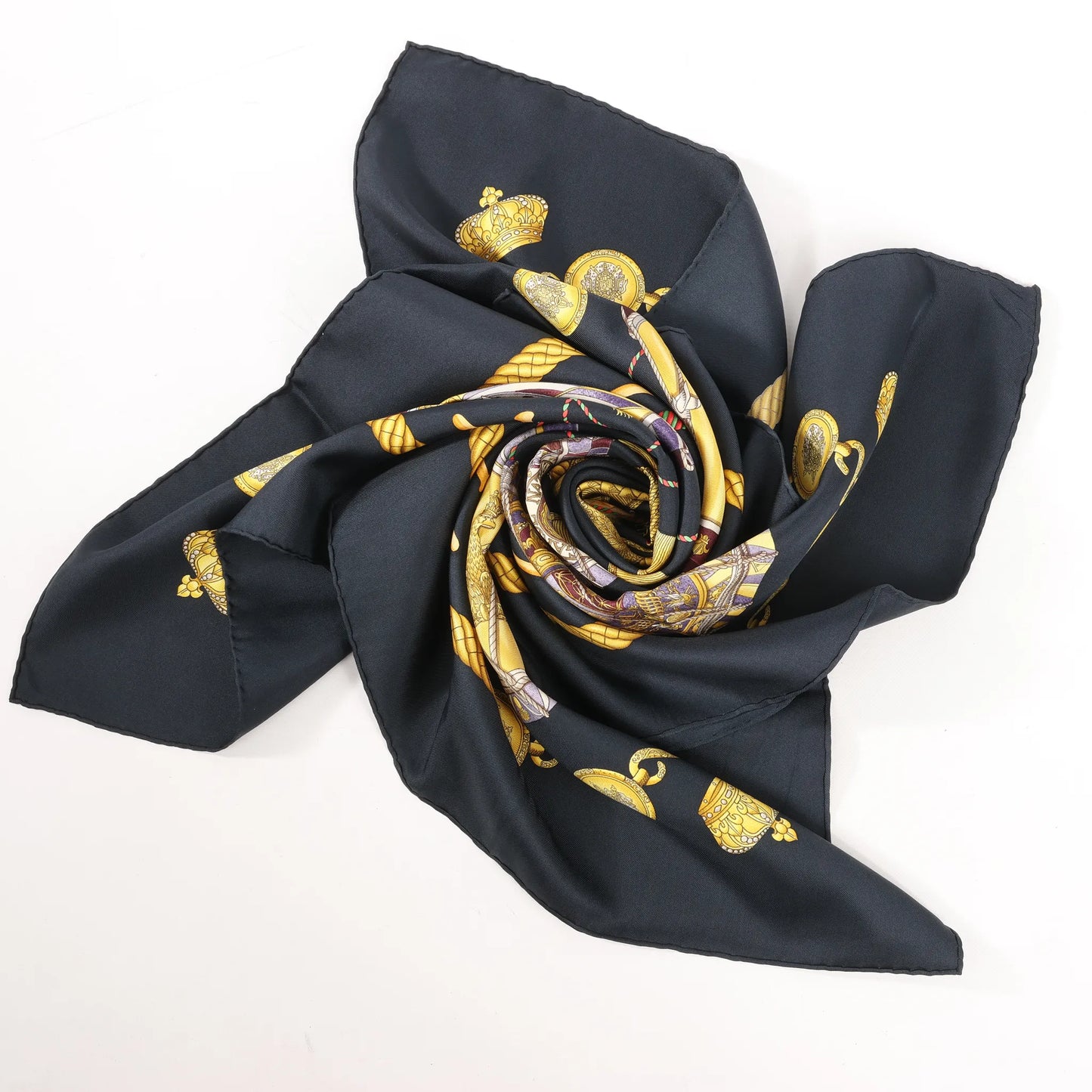 Hermès Carré 90 "LES TAMBOURS" Silk handkerchief in Black