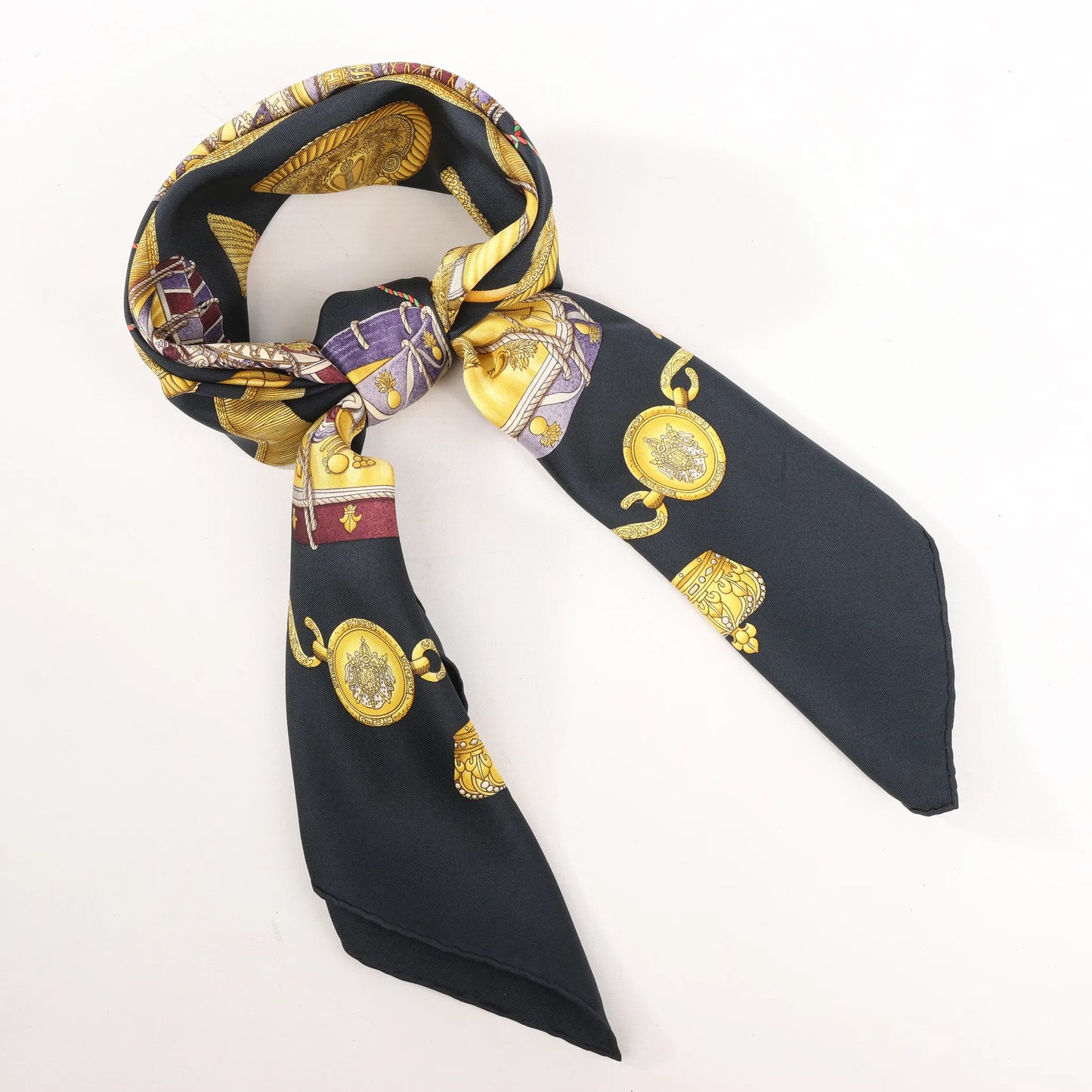 Hermès Carré 90 "LES TAMBOURS" Silk handkerchief in Black