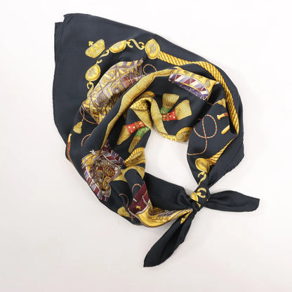 Hermès Carré 90 "LES TAMBOURS" Silk handkerchief in Black