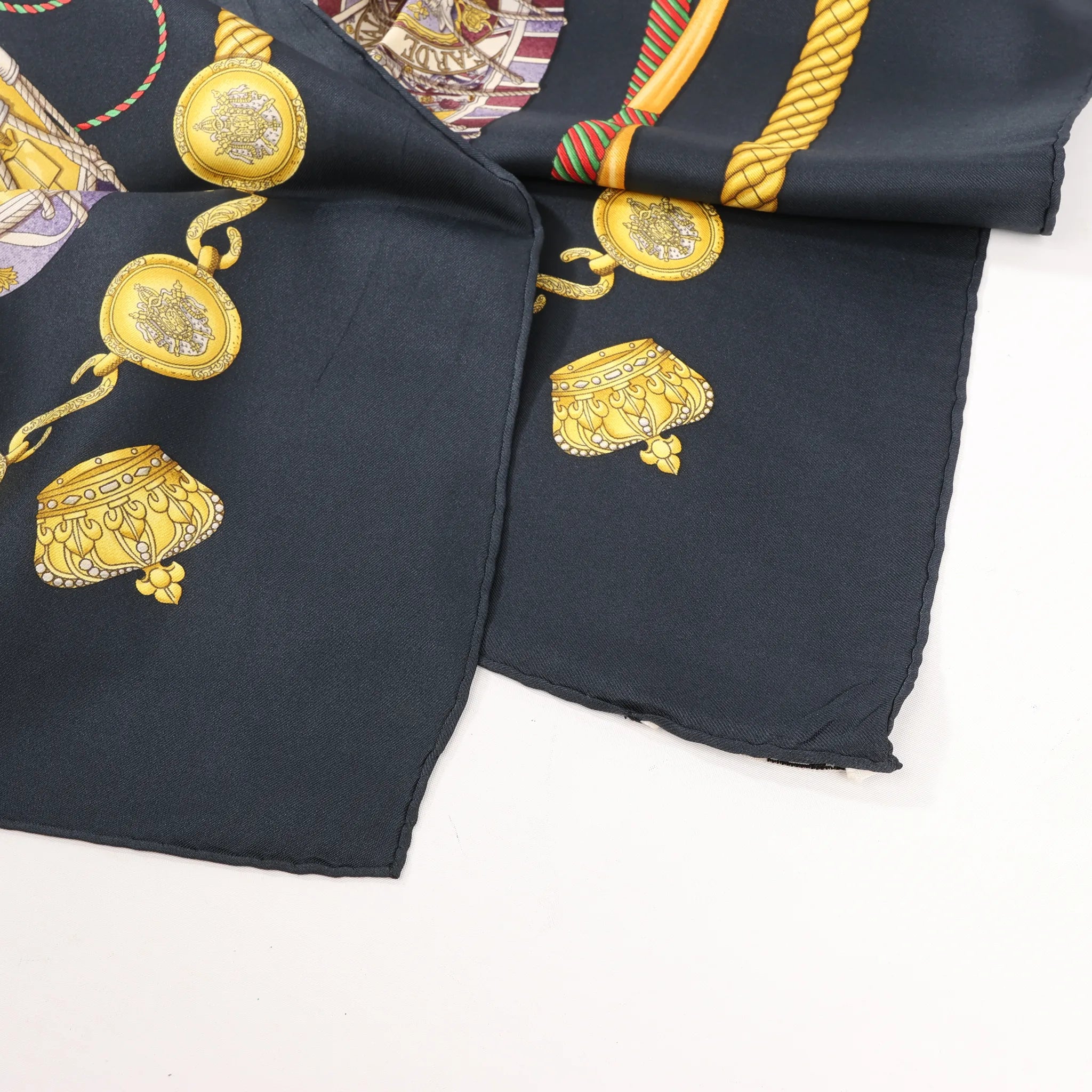 Hermès Carré 90 "LES TAMBOURS" Silk handkerchief in Black