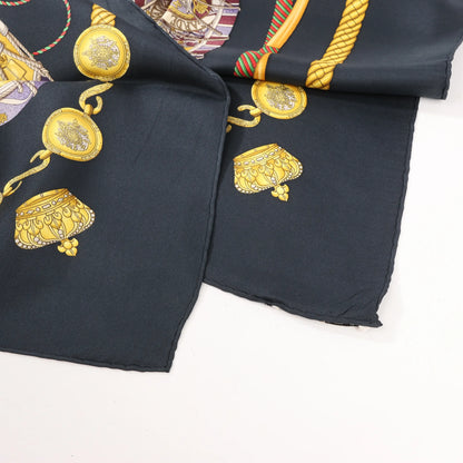 Hermès Carré 90 "LES TAMBOURS" Silk handkerchief in Black