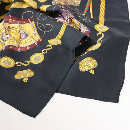 Hermès Carré 90 "LES TAMBOURS" Silk handkerchief in Black
