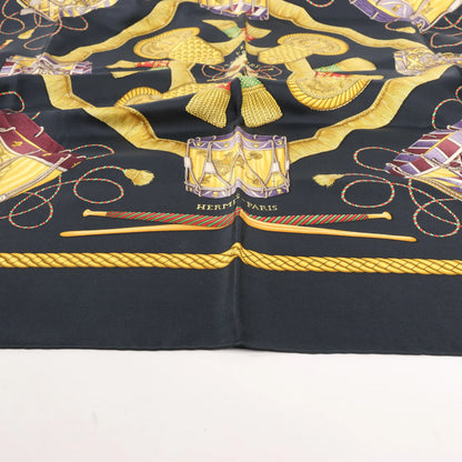 Hermès Carré 90 "LES TAMBOURS" Silk handkerchief in Black