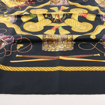 Hermès Carré 90 "LES TAMBOURS" Silk handkerchief in Black