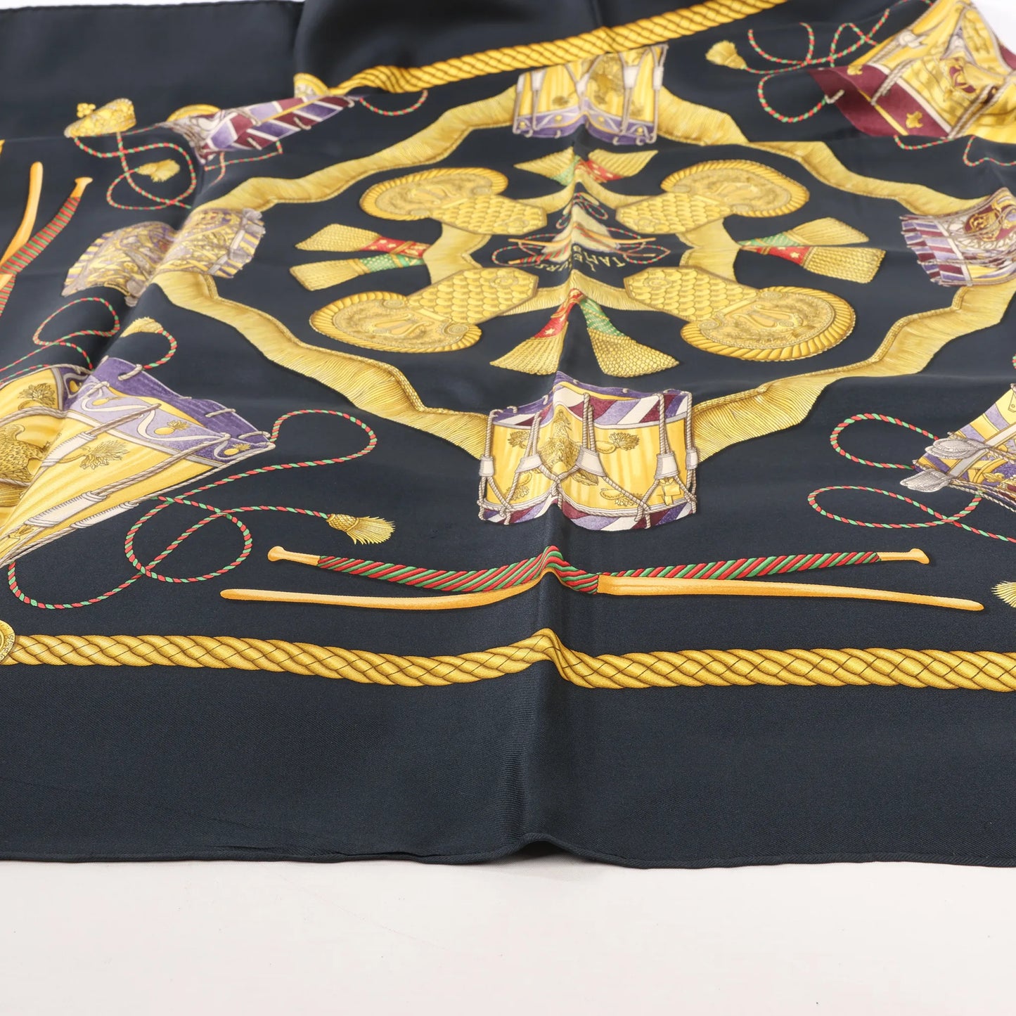 Hermès Carré 90 "LES TAMBOURS" Silk handkerchief in Black