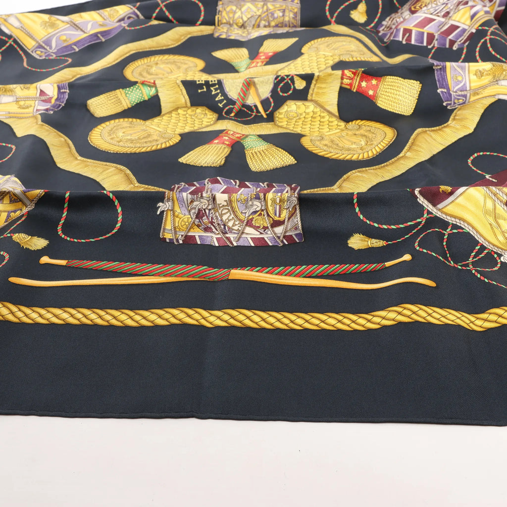 Hermès Carré 90 "LES TAMBOURS" Silk handkerchief in Black
