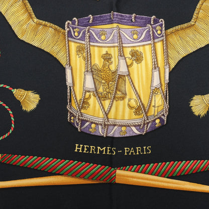 Hermès Carré 90 "LES TAMBOURS" Silk handkerchief in Black