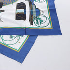 Pañuelo de seda Hermès Carré 90 "LES VOITURES A TRANSFORMATION" en azul