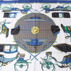 Pañuelo de seda Hermès Carré 90 "LES VOITURES A TRANSFORMATION" en azul