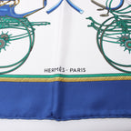 Pañuelo de seda Hermès Carré 90 "LES VOITURES A TRANSFORMATION" en azul
