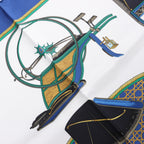 Pañuelo de seda Hermès Carré 90 "LES VOITURES A TRANSFORMATION" en azul