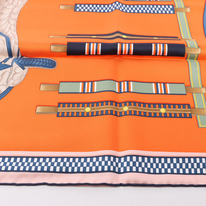 Hermès Carré 90 "LETTRES EQUESTRES" Foulard 100% Soie en Orange