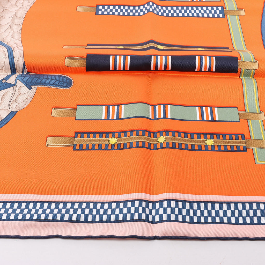 Hermès Carré 90 "LETTRES EQUESTRES" 100% Silk Scarf in Orange