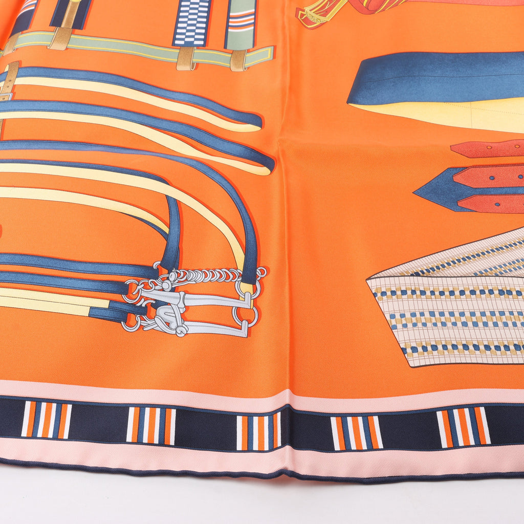 Hermès Carré 90 "LETTRES EQUESTRES" 100% Silk Scarf in Orange