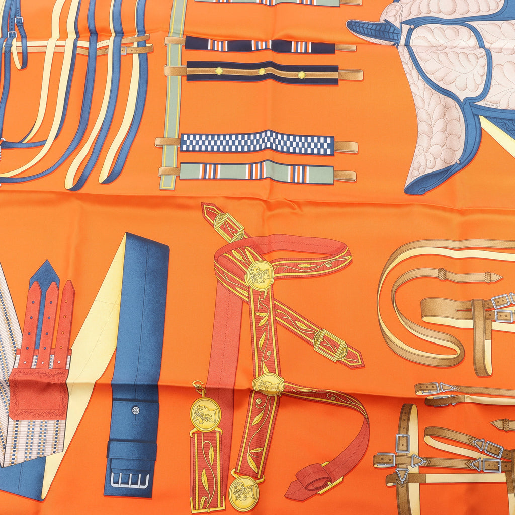 Hermès Carré 90 "LETTRES EQUESTRES" 100% Silk Scarf in Orange