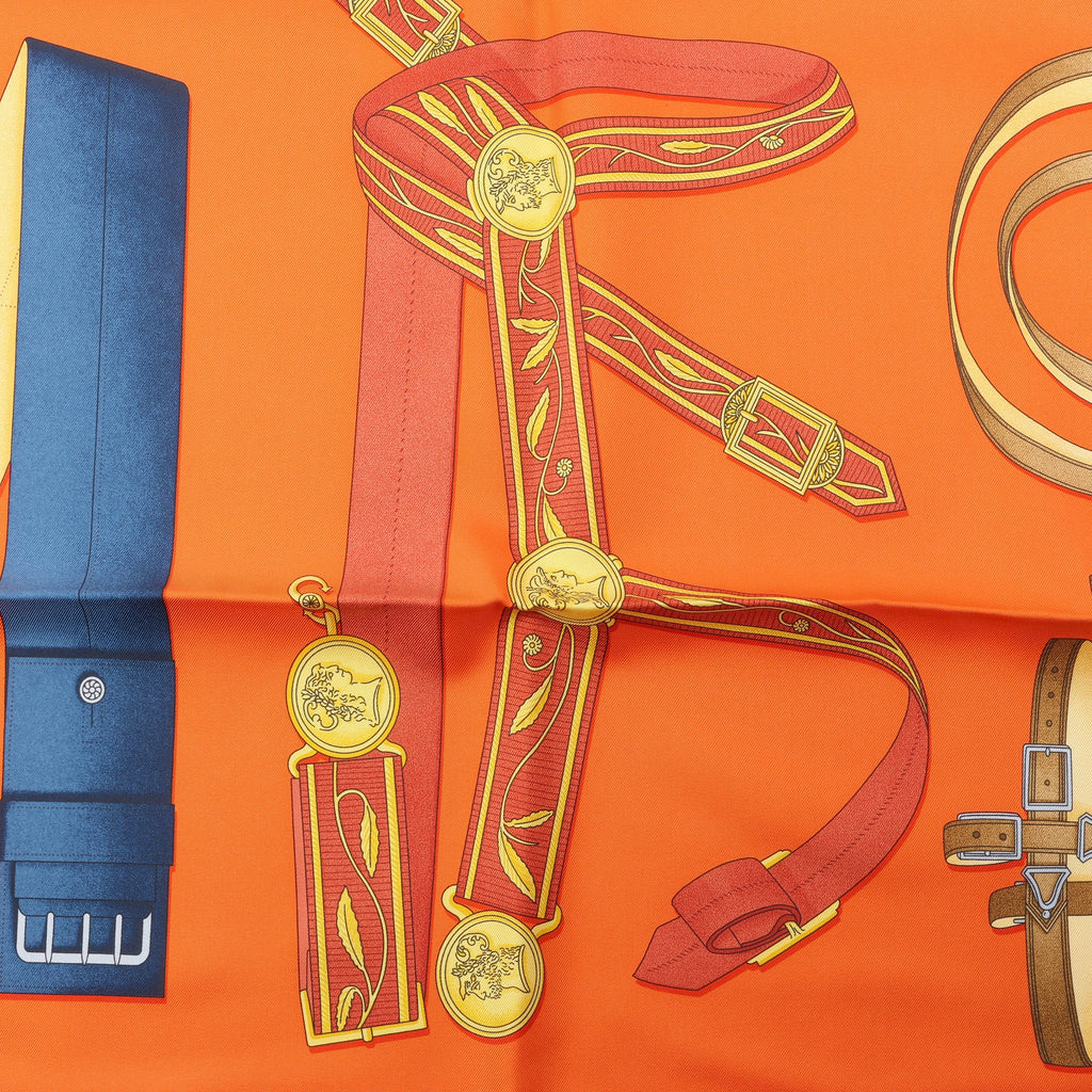 Hermès Carré 90 "LETTRES EQUESTRES" 100% Silk Scarf in Orange