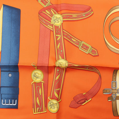 Hermès Carré 90 „LETTRES EQUESTRES“ Schal aus 100 % Seide in Orange