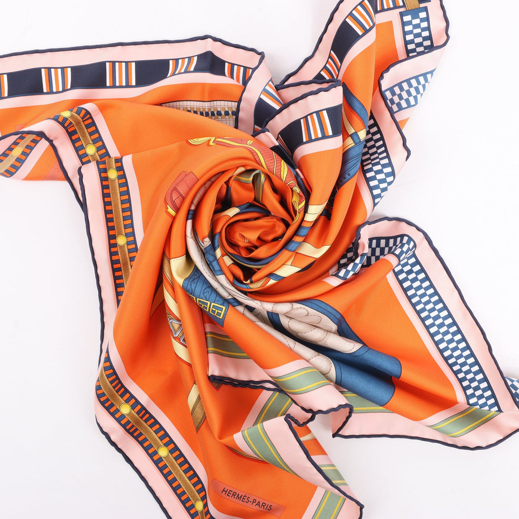 Hermès Carré 90 "LETTRES EQUESTRES" 100% Silk Scarf in Orange