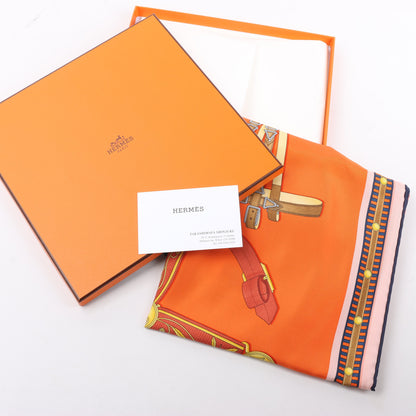 Hermès Carré 90 „LETTRES EQUESTRES“ Schal aus 100 % Seide in Orange