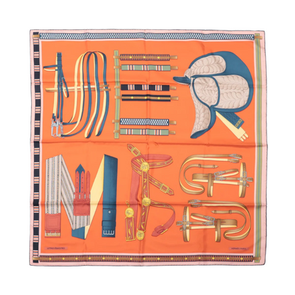 Hermès Carré 90 "LETTRES EQUESTRES" Foulard 100% Soie en Orange