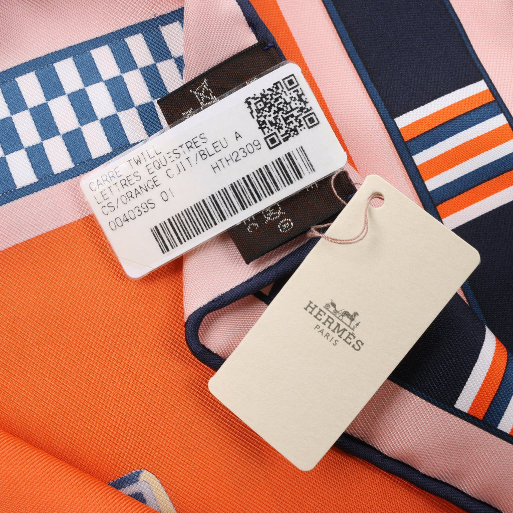 Hermès Carré 90 "LETTRES EQUESTRES" 100% Silk Scarf in Orange