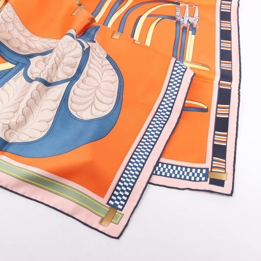 Hermès Carré 90 "LETTRES EQUESTRES" 100% Silk Scarf in Orange
