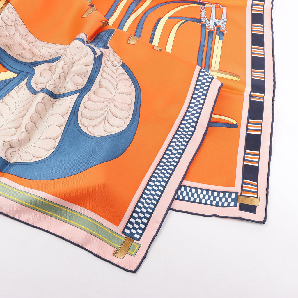 Hermès Carré 90 "LETTRES EQUESTRES" 100% Silk Scarf in Orange