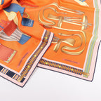 Hermès Carré 90 "LETTRES EQUESTRES" 100% Silk Scarf in Orange