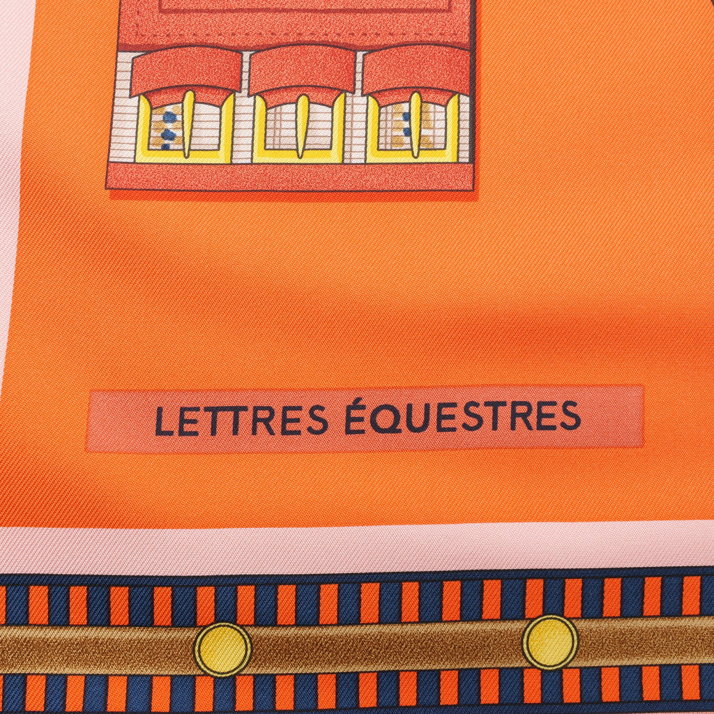 Hermès Carré 90 "LETTRES EQUESTRES" 100% Silk Scarf in Orange