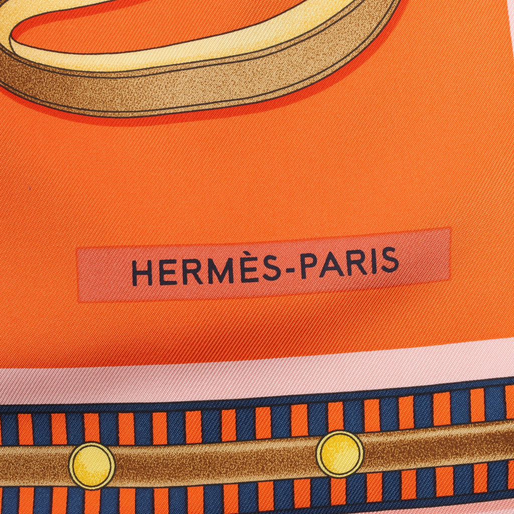 Hermès Carré 90 "LETTRES EQUESTRES" 100% Silk Scarf in Orange