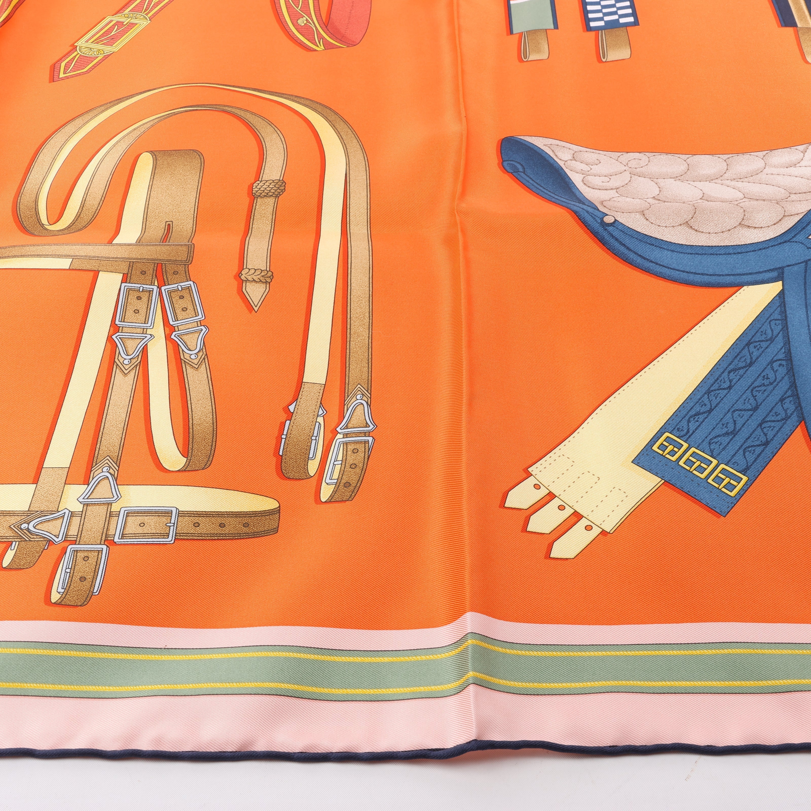 Hermès Carré 90 "LETTRES EQUESTRES" 100% Silk Scarf in Orange