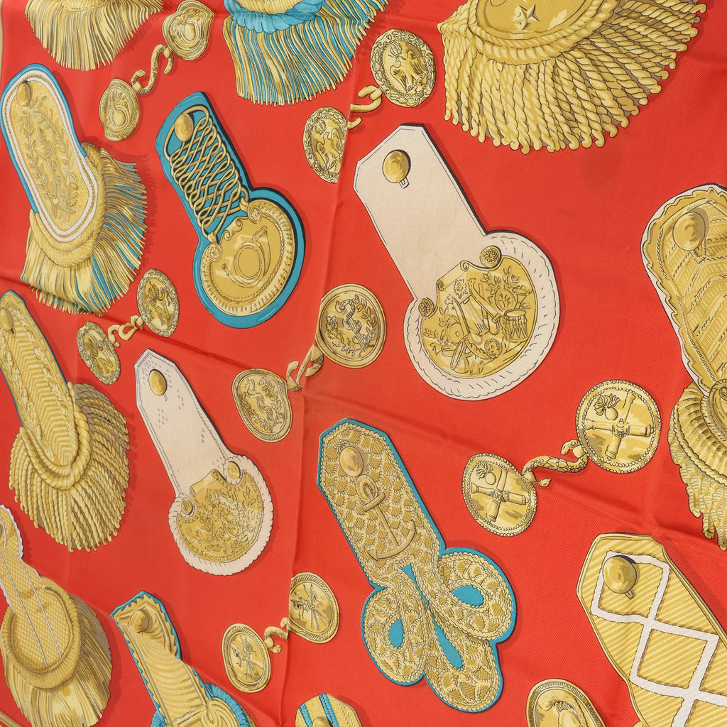 Hermès Carré 90 "Epaulettes" Silk handkerchief in Red